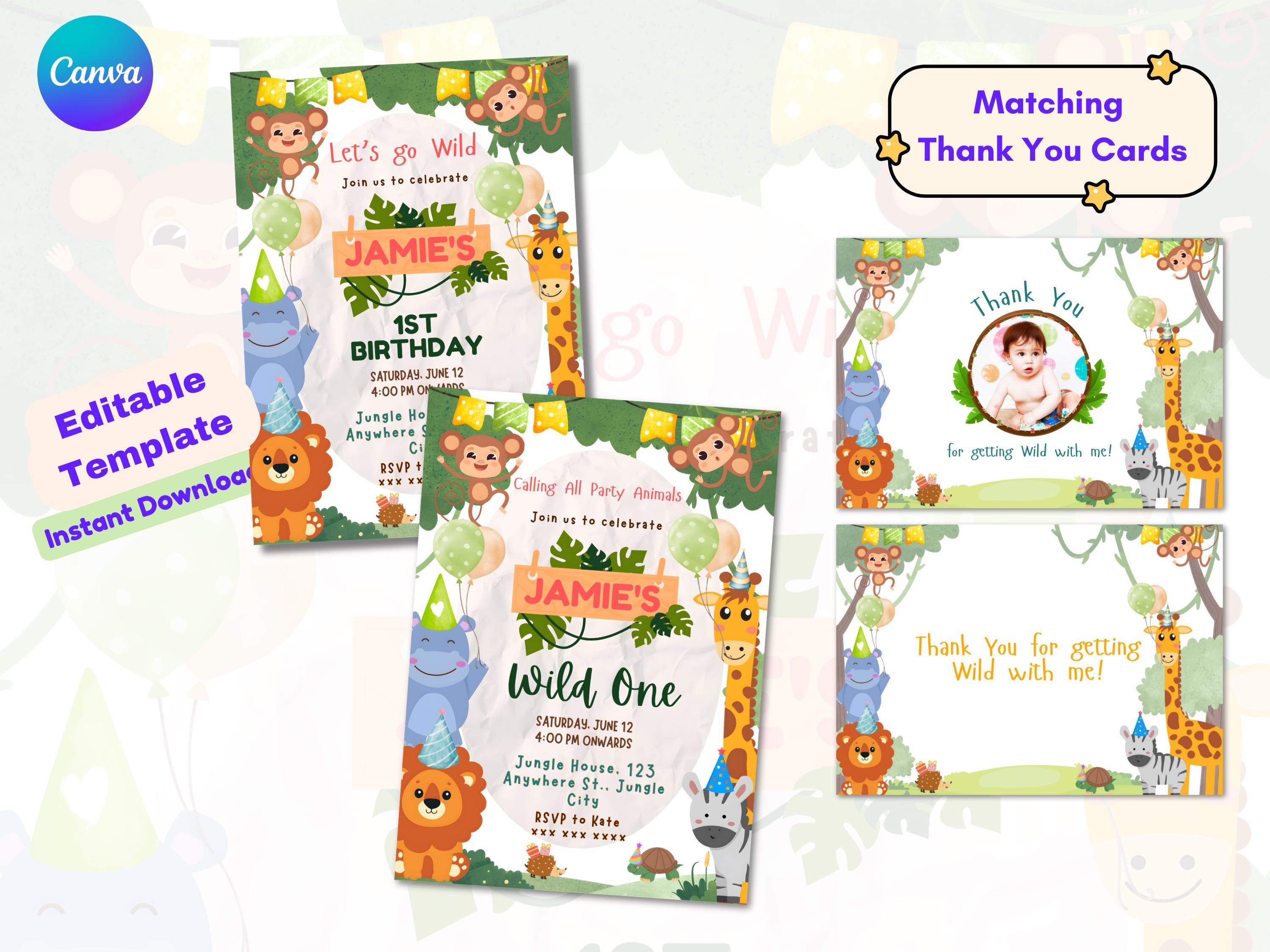 Wild One Safari Invitation with free Thank You cards