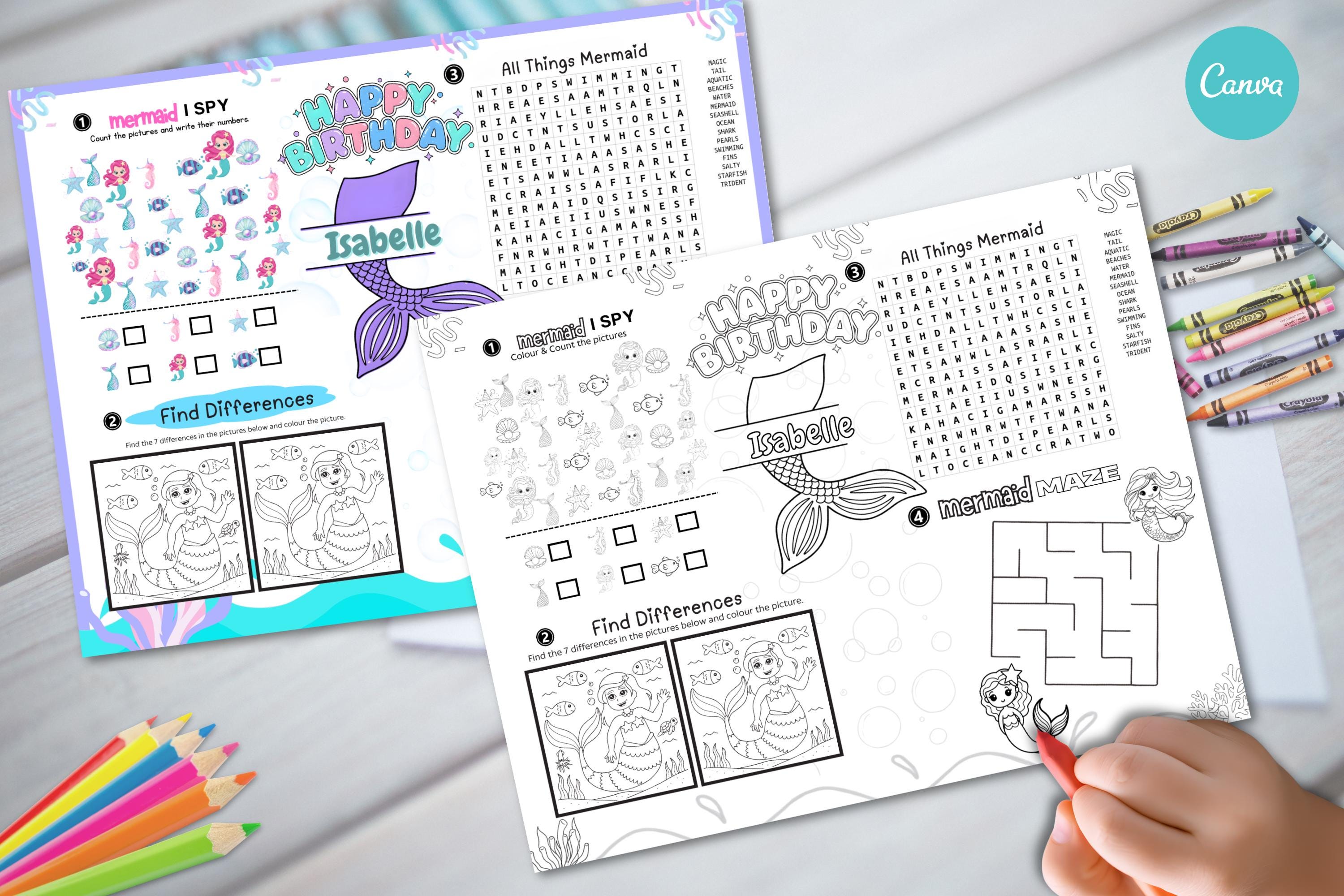 Under the sea party table with blue tablecloth and seashell centerpieces