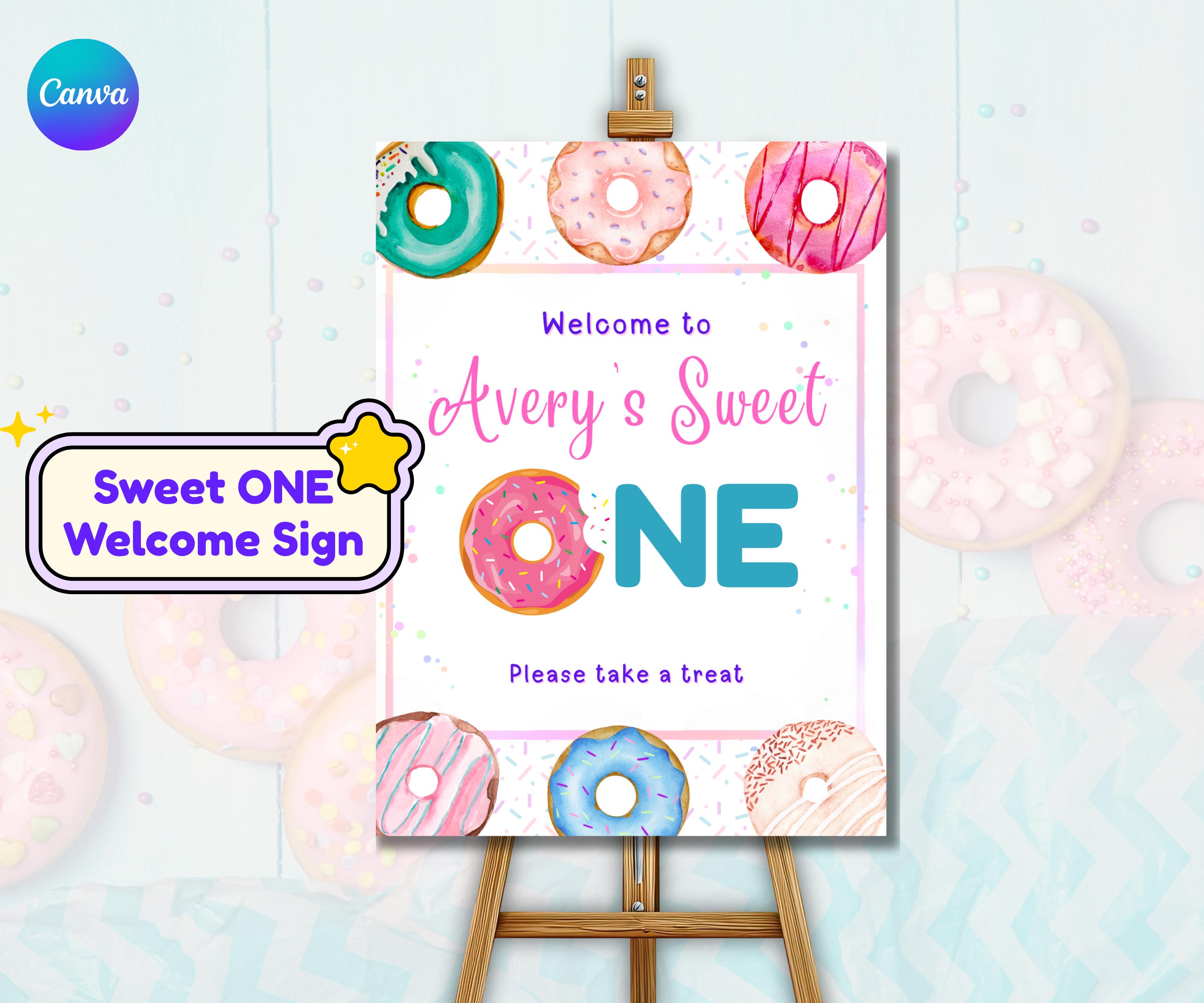 Sweet One Donut Welcome Sign at party entrance